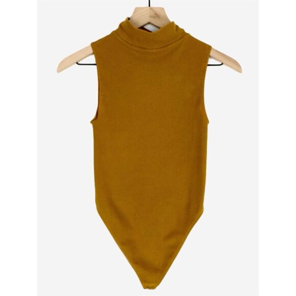 Good American Bodysuit Womens‎ Small* Brown Ribbed Knit Mock Neck Going Out Top - Picture 1 of 15
